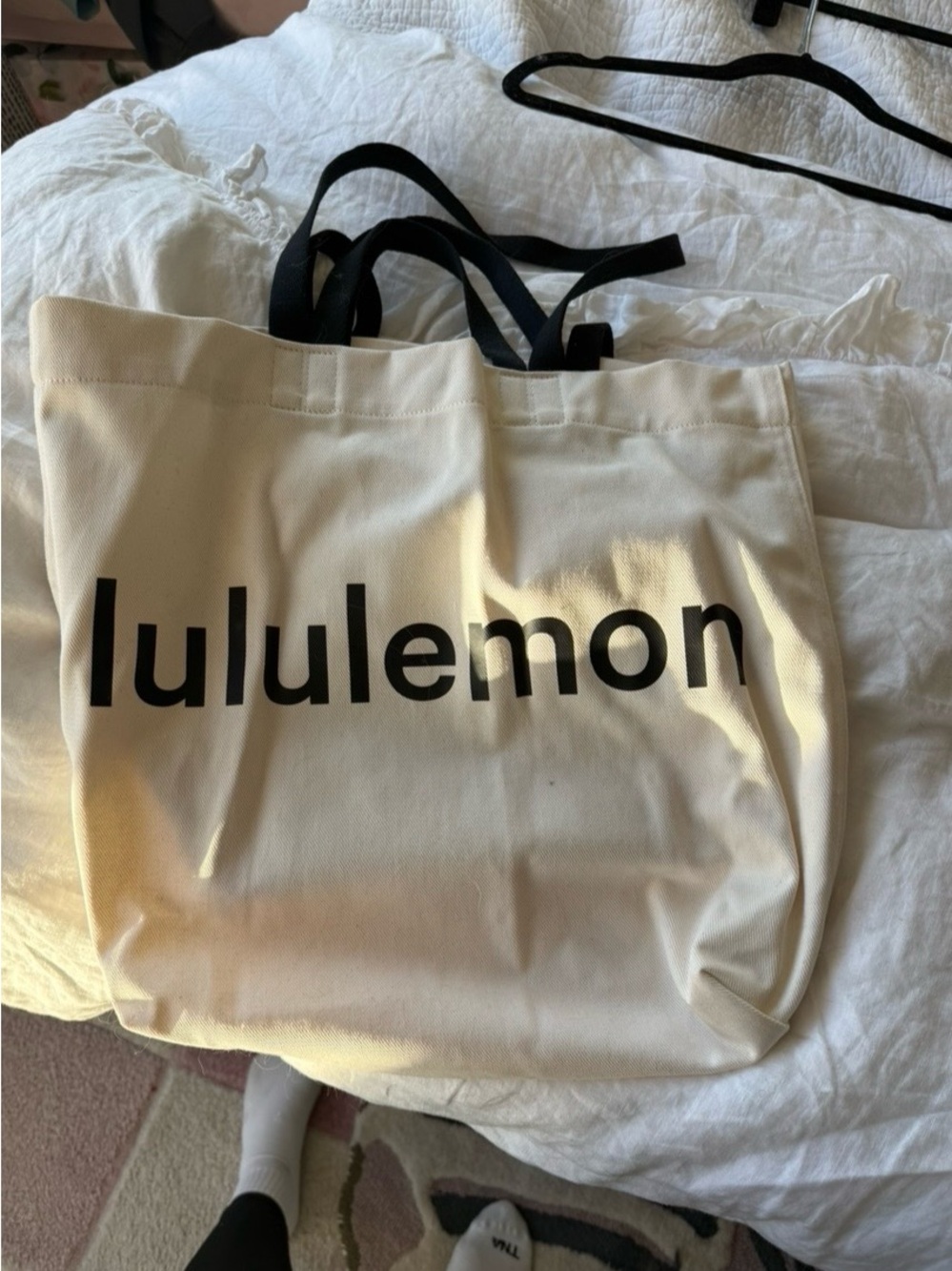 lululemon athletica Cream Canvas Tote with Black Logo and Straps